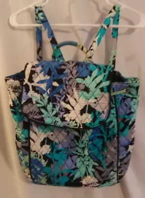 Vera Bradley Lighten Up Camofloral Backpack Quilted Purse Bag W Drawstring Blues • $14.99