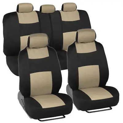 Universal Car Seat Covers W/ Split Bench Zippers For Auto SUV Van Truck - Beige • $27.99