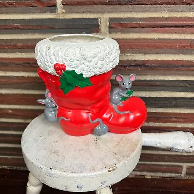 Vintage Santa Boot Hand Painted Ceramic With Mice Santa’s Boot Christmas Decor • $24.99