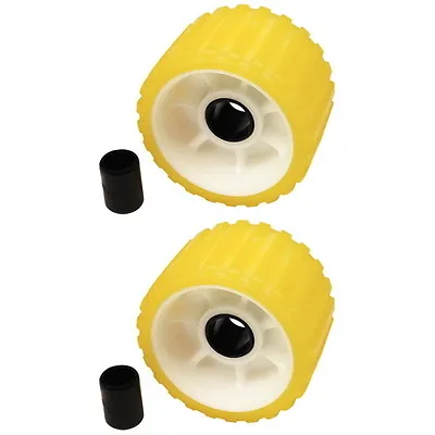 $52.90 • Buy 2 Pack 3 Inch Wide X 5 Inch OD Boat Trailer Yellow Rubber Ribbed Wobble Rollers