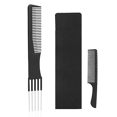 Black Carbon Lift Teasing Combs With Metal Prong Anti-static Carbon Comb • $3.99