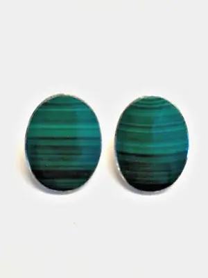 Art Deco Style  Malachite Stud Earrings Vintage Sterling Silver Pierced • $50