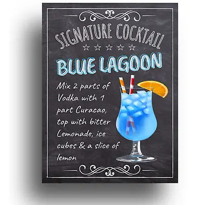 Blue Lagoon Cocktail Poster Wall Signs Plaques Home Tiki Bar Retro Print Kitchen • £5.99