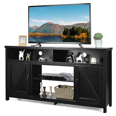 TV Stand 59   Media Center Console Cabinet W/ Barn Door For TV's 65  Black • $229.99