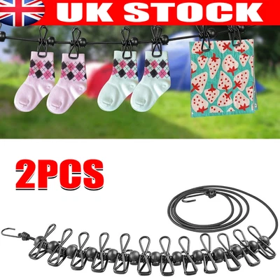 £8.96 • Buy Travel Washing Line 2 Pcs Portable Camping Washing Line With 12 Pegs & Buckle