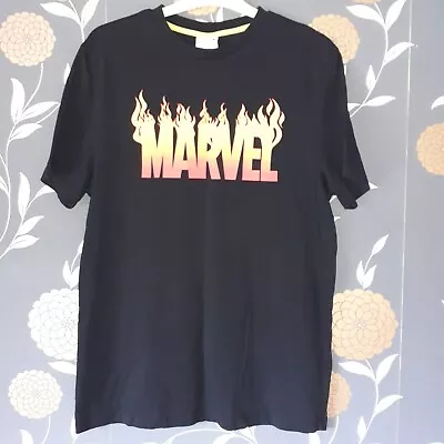 Marvel Burning Flames Fire T Shirt XL Black 42inch Chest 100% Cotton Summer • £6.99