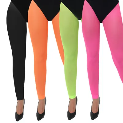 Adults Neon Footless Tights 80s 90s Party Rave Ladies Fancy Dress 4 Colours  • £3.99