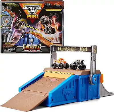 Monster Jam Mini Freestyle Flip Arena Playset And Storage With 2 Mini Trucks New • $22.58