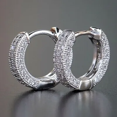 £3.70 • Buy Round Men Diamond Fashion Earrings Gold Women Jewelry Silver Unisex 925 14K Hoop