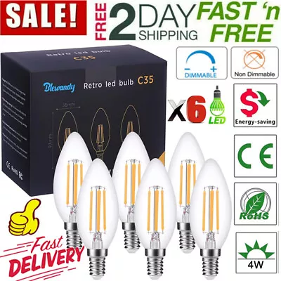 6x E14 LED Dimmable Candle Bulb C35 Filament Small Edison Screw Light Bulbs 4W • £9.95