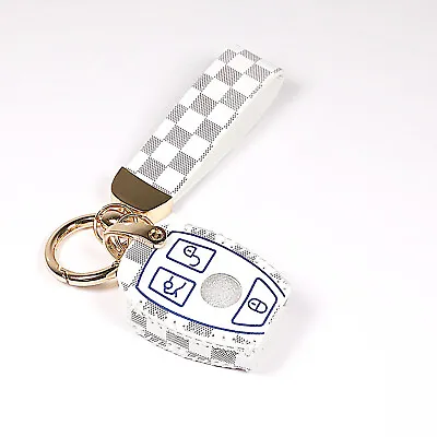 White Leather For Mercedes Benz AMG C E GL Class 3 4 Buttons Key Fob Case Cover • $12