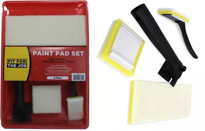 5 Piece Paint Pad Tray Set 7 & 3 Inch Handle Corner Edging Window Sash Pad • £8.95