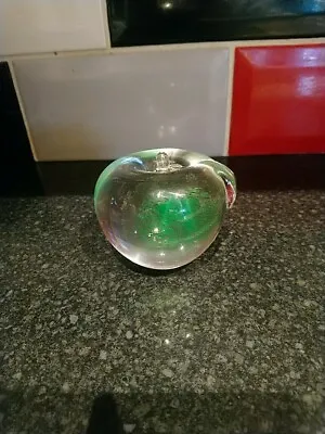 Langham Glass Paperweight Apple Clear & Green Crystal Art Glass • £5