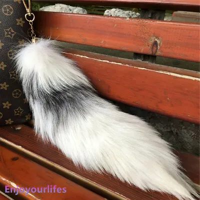 40cm/16  Long Real Cross Fox Fur Tail Keychain Bag Purse Keyring Furry Pendant  • $8.90