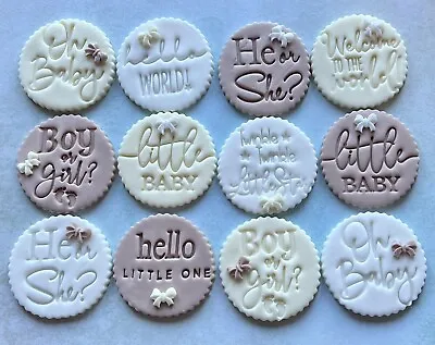 12 Neutral Baby Plaques Edible Fondant Cupcake Toppers Baby Shower • £10.95