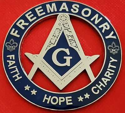 Masonic Master Mason 3  FAITH HOPE CHARITY Car Auto Emblem BLUE // SILVER • $14.99