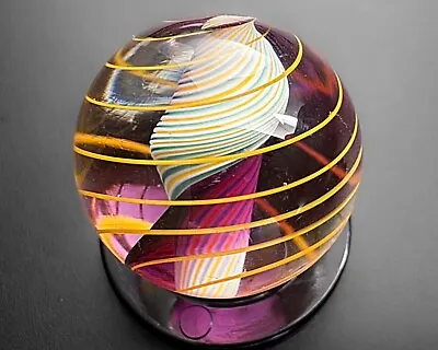 Steven Maslach Cuneo Furnace 1  Yellow Purple Ribbon Handblown Art Glass Marble • $70