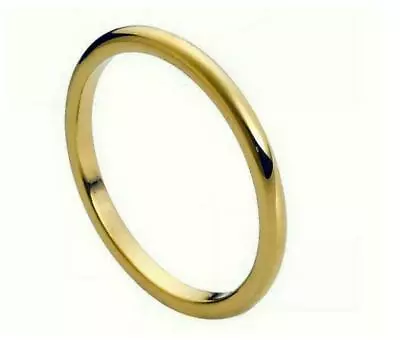 2mm Thin Woman Tungsten Carbide Yellow Gold Shiny Domed Wedding Band Ring • $22.46