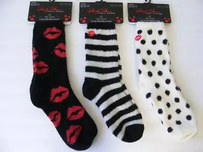 Marilyn Monroe 3 PAIR Socks Lips Polka Dot Stripe Fluffy Soft Aloe Infused Spa • $19.99