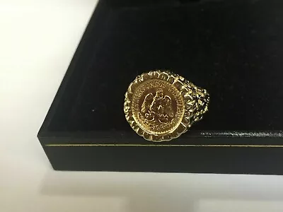 MEXICAN DOS PESOS Coin Men's Ring 14K Yellow Gold Finish 925 Sterling Silver • $199.99