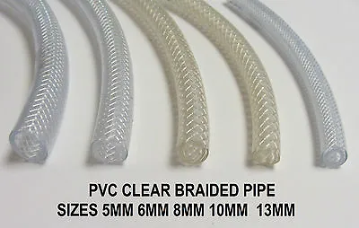 £1.19 • Buy Pvc Braided Hose Pipe Reinforced Tubing Food Water Air Oil Fuel Clear Plastic