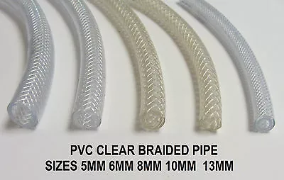 £1.19 • Buy Pvc Braided Hose Pipe Reinforced Tubing Food Water Air Oil Fuel Clear Plastic
