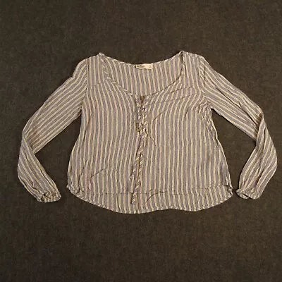 Hollister Shirt Top Womens Small Blue Henley Neck Long Sleeve Lightweight Stripe • £16.36