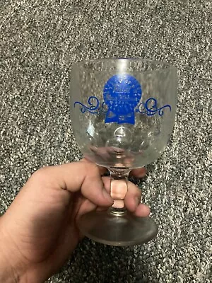 Pabst Blue Ribbon Beer Glass Goblet Chalice Man Cave 16 Oz Vintage Thumbprint • $7.60