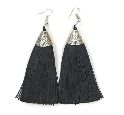 Long Funky Tassel Chandelier Silver Dangle Party Earrings - Pierced Or Clip On  • £4.99