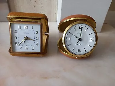 Vintage Europa Folding Travel Alarm Clock Wind Up + Vintage Estyma Travel Clock • £12