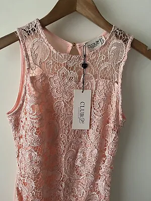 Club L Dress Size 8 New Pink Lace Front Bodycon Sleeveless Stylish Chic Wedding • £6.50