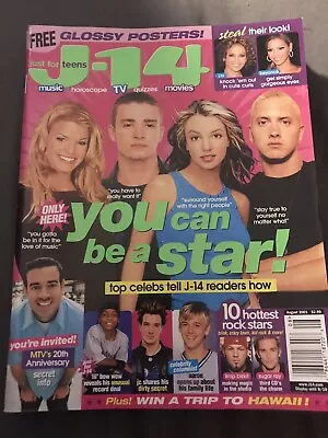 J-14 Magazine NEW August 2001 A+ *GLOSSY POSTERS* BRITNEY EMINEM JESSICA SIMPSON • $17.99