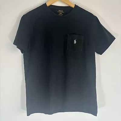 Polo By Ralph Lauren Stretch Cotton T-shirt Black Size Medium (M) Pocket • £12.99