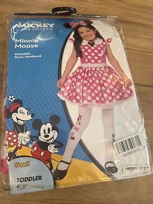 Minnie Mouse Costume Girls Small 2T Disney Halloween Pink Dress And Headband • $19.99