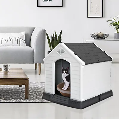 Indoor Outdoor Insulated Dog House Large Waterproof Dog Kennel Shelter Grey Roof • $70.89