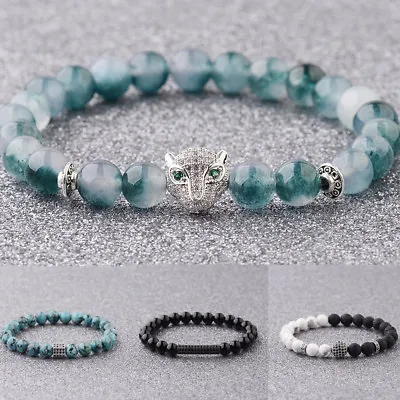 Fashion Women Men Micro Pave Fox Strip Beads Lava 8mm Natural Stone Bracelets • $1.47