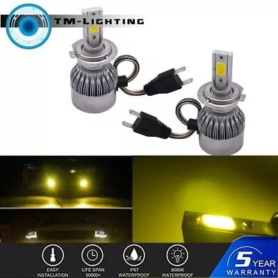 2x H7 3000K Golden Yellow 7600LM High Power LED Driving Fog Light Bulb DRL • $7.49