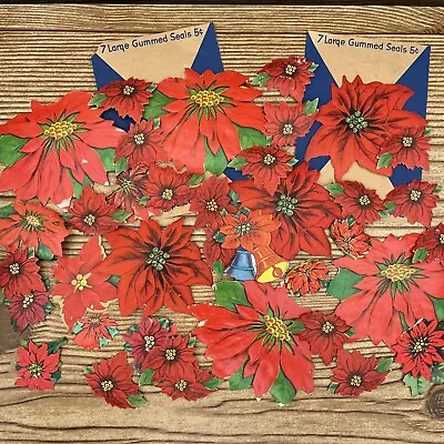 Lot Of 35+ Vintage Christmas Mixed Poinsettia Flower Gummed Package Seals  • $18.95