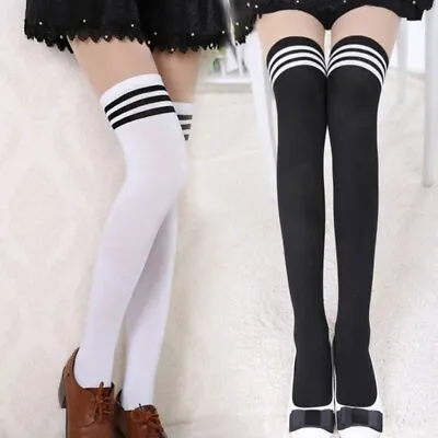 Long Socks Adult Over Knee/ Knee High Stockings Black White Striped Cosplay Sexy • £3.99