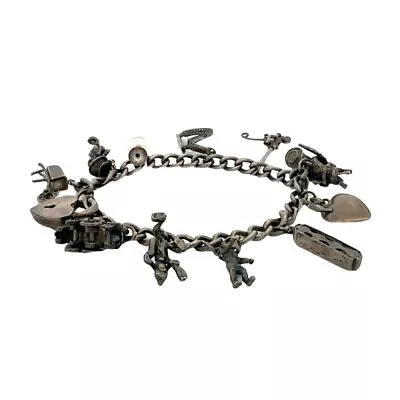 VTG Estate Sterling Silver Heart Shaped Clasp 6 ¾  Charm Bracelet! Cool! 97 • $49.99