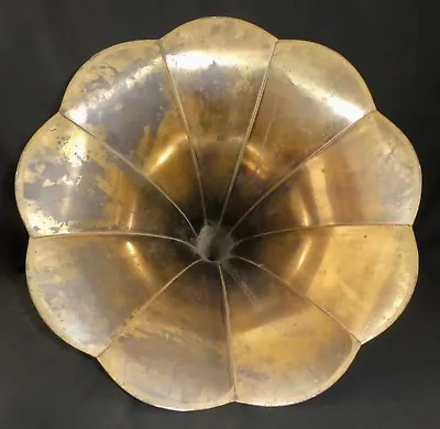 Antique 9-Petal Solid Brass MORNING GLORY PHONOGRAPH HORN 25 H X 21.25  Diameter • $385