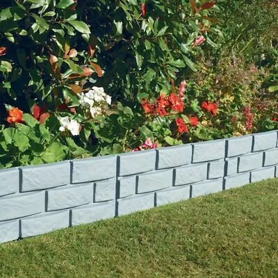 4pc Pack Edging Grey Brick Effect Garden Lawn Border Plastic Plant Fence Outdoor • £9.75