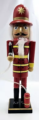 Vtg Wooden Christmas Nutcracker Fire Fighter With Hose & Fire  Extinguisher 15 T • $29.98