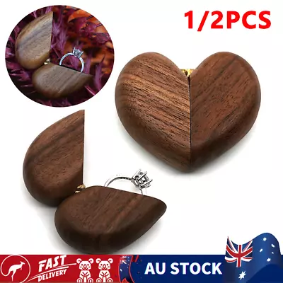 Heart Shaped Wood Wedding Ring Box For Proposal Engagement Vintage Ring Case • $22.46