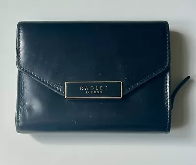 Radley Medium Size Black Leather Flapover Coin Purse Clutch • £23.99