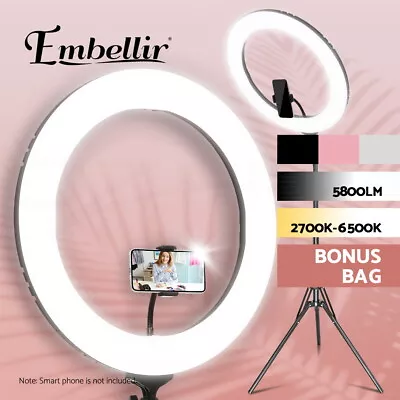 Embellir 19  LED Ring Light Tripod Stand Dimmable Youtube Phone Live Selfie Lamp • $105.95