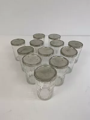 Vintage 12 Glass 8 Ounce Jelly/Jam Jars Tin Lids + Xtra Lids /rb • $65