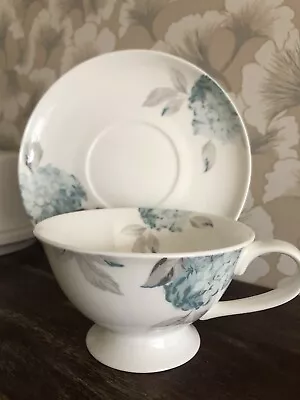 Laura Ashley Bone China Breakfast Cup&Saucer Hydrangea Duck Egg Blue New • £10