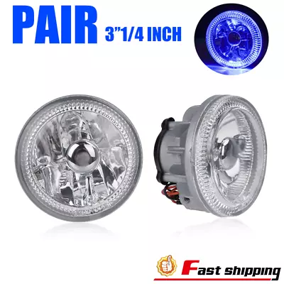 Universal 3 1/4 Inch Round Blue Halo Clear Lens Chrome Housing Fog Lights Lamps • $29.99