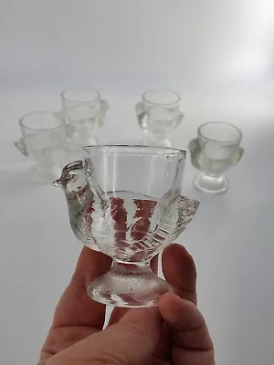 Set Of 5 Vintage French Egg Cup Clear Glass Chick Hen Chicken 2¾ X2¾ X1⅞  • $42.99